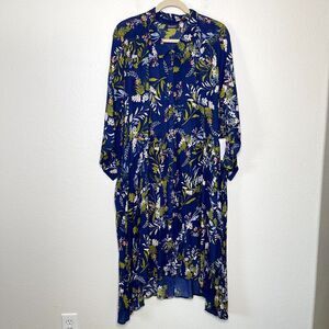 Roamans Dress 34W Midi Swing Floral Resort Crinkle Rayon Modest NEW MSRP $89.99